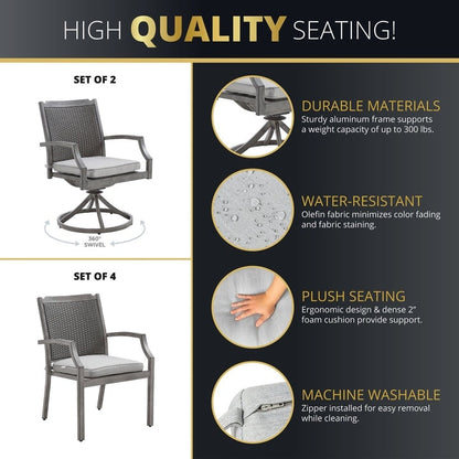 Kinger Home Isla Rattan Set da patio da 7 pezzi con tavolo per braciere a propano - 76 pollici