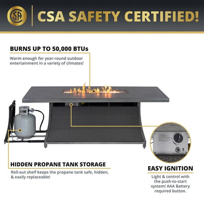 Kinger Home Isla Rattan Set da patio da 7 pezzi con tavolo per braciere a propano - 76 pollici