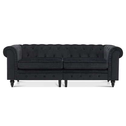 Divano da ufficio piccolo Ivinta, divano Chesterfield con lavorazione capitonné in velluto, divano vintage di metà secolo