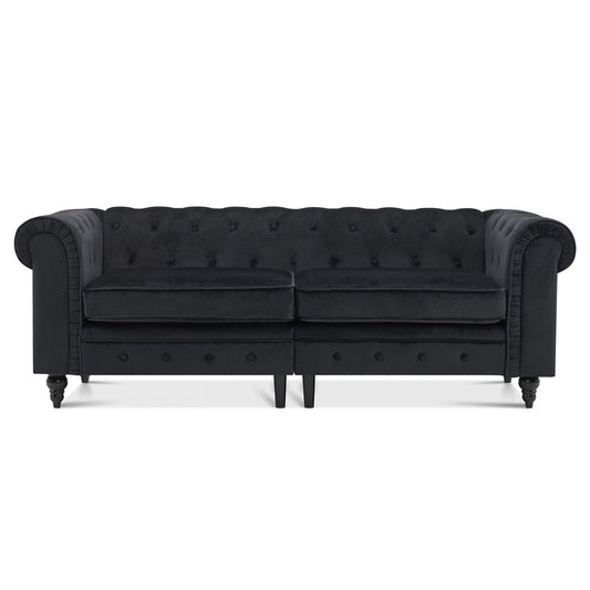 Divano da ufficio piccolo Ivinta, divano Chesterfield con lavorazione capitonné in velluto, divano vintage di metà secolo