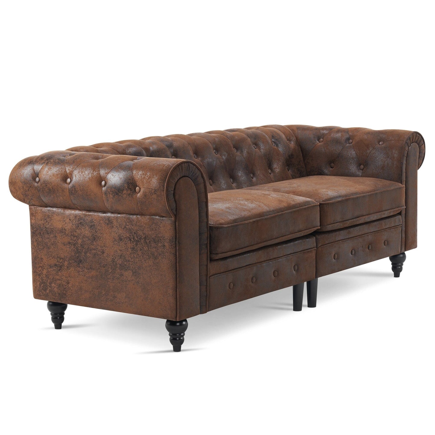 Divano da ufficio piccolo Ivinta, divano Chesterfield con lavorazione capitonné in velluto, divano vintage di metà secolo