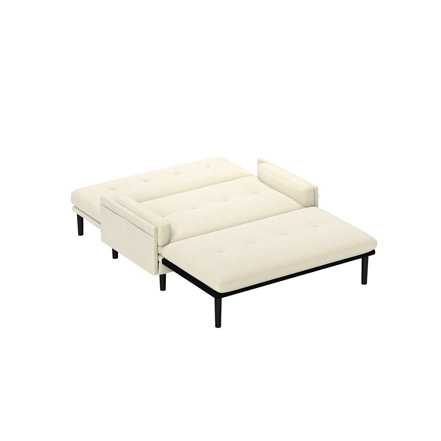 Divano a due posti regolabile in velluto a coste avorio e letto per gli ospiti