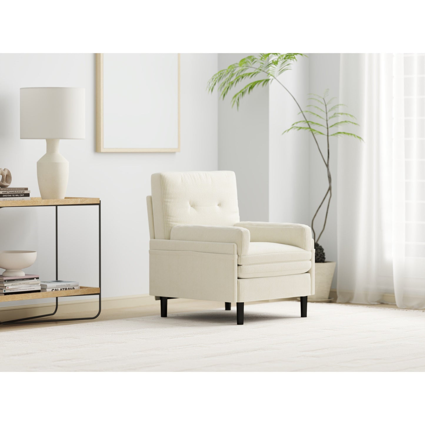 Divano singolo regolabile in velluto a coste avorio e letto per gli ospiti