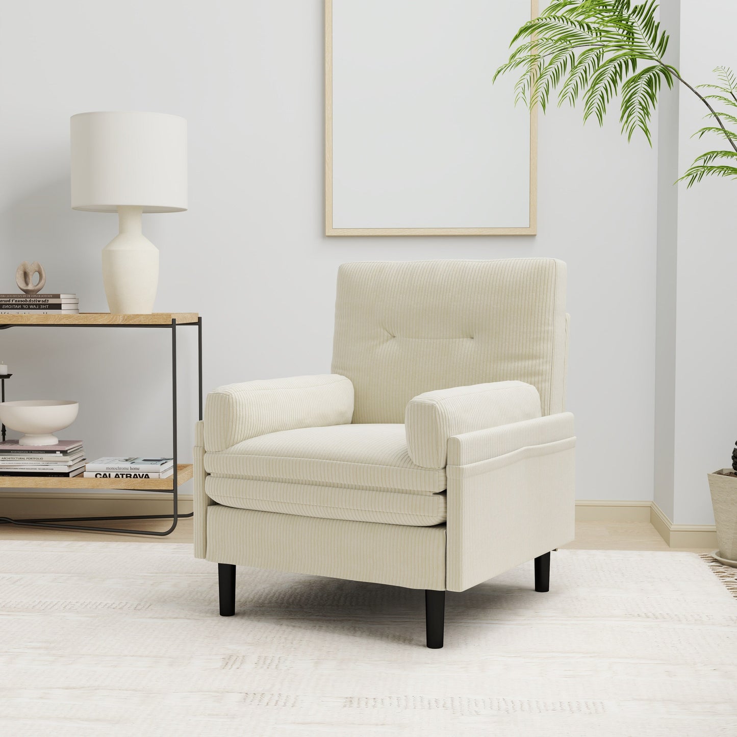 Divano singolo regolabile in velluto a coste avorio e letto per gli ospiti