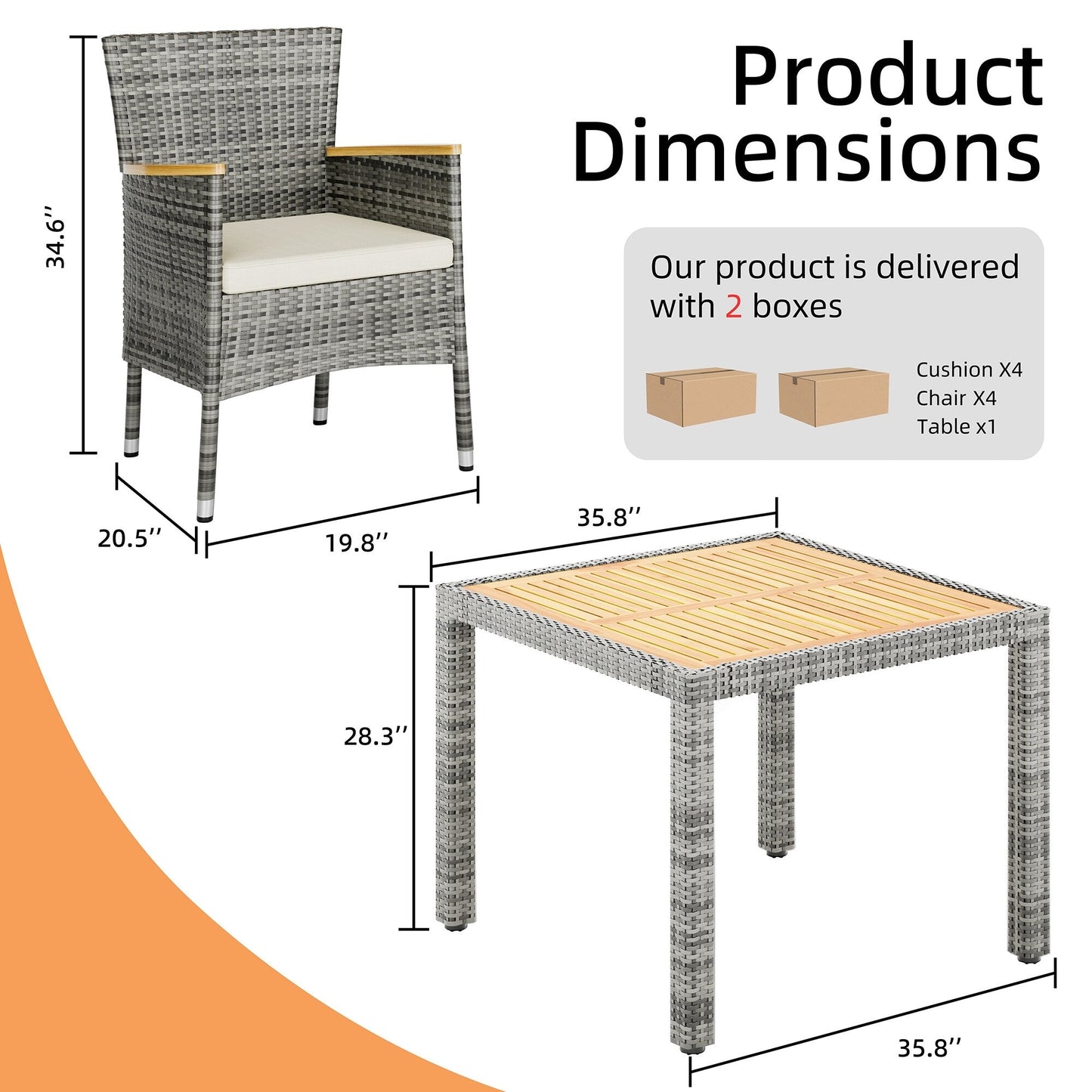 Set da pranzo per patio esterno Futzca con tavolo e sedie, 5 o 7 pezzi - N/D