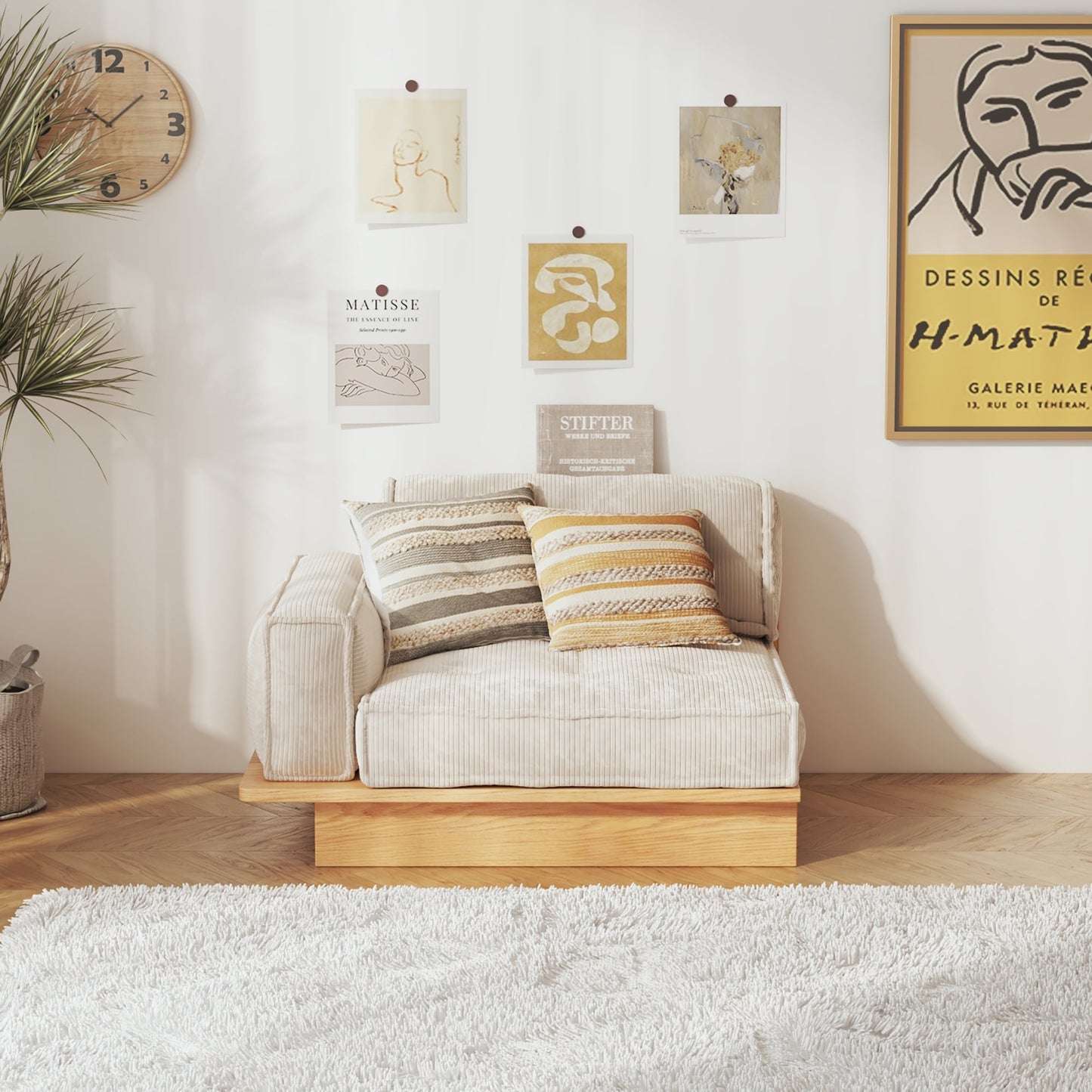 Divano in velluto a coste beige JASIWAY con struttura in legno