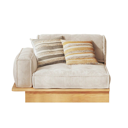 Divano in velluto a coste beige JASIWAY con struttura in legno