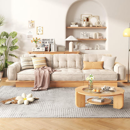 Divano in velluto a coste beige JASIWAY con struttura in legno