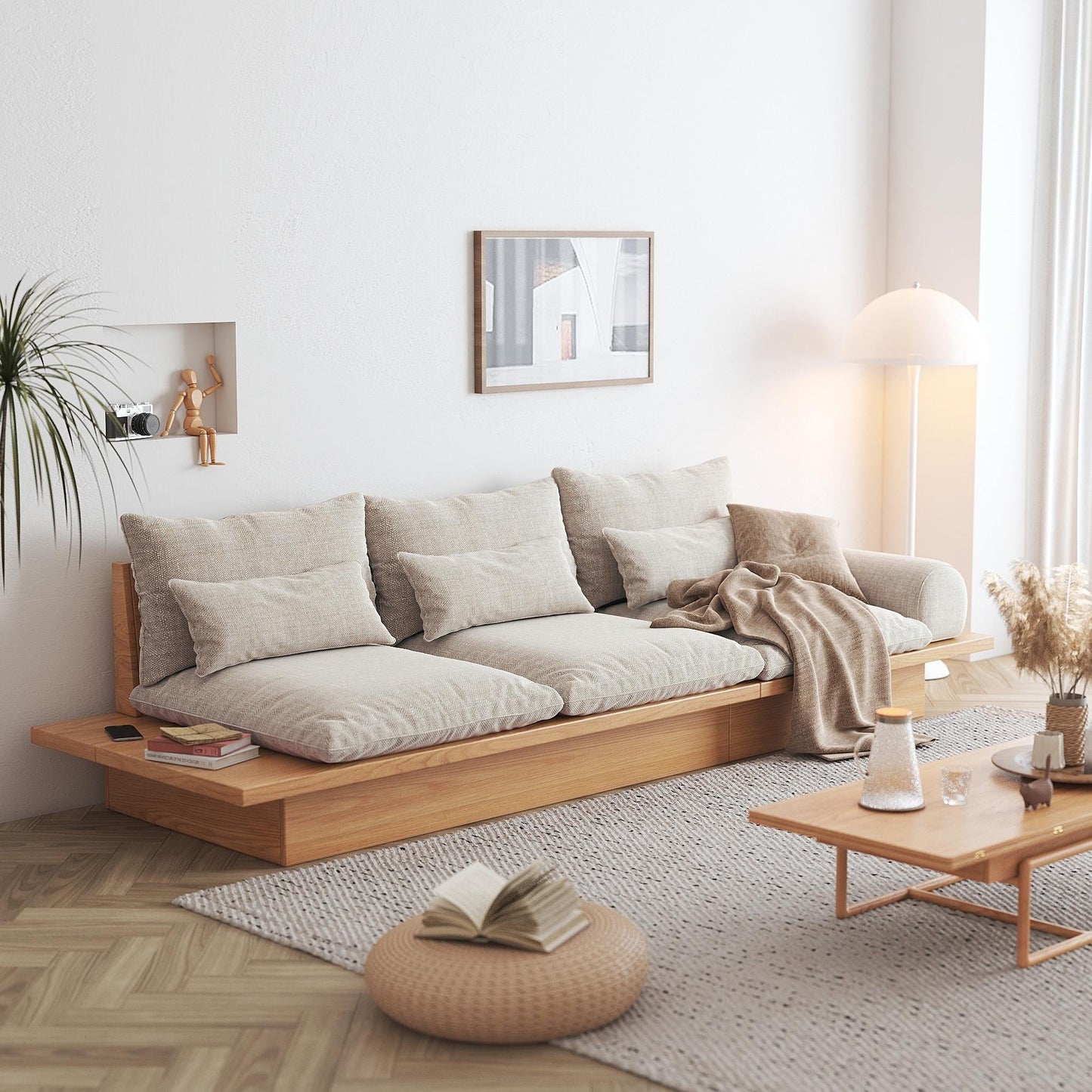 Divano JASIWAY in cotone beige con struttura in legno