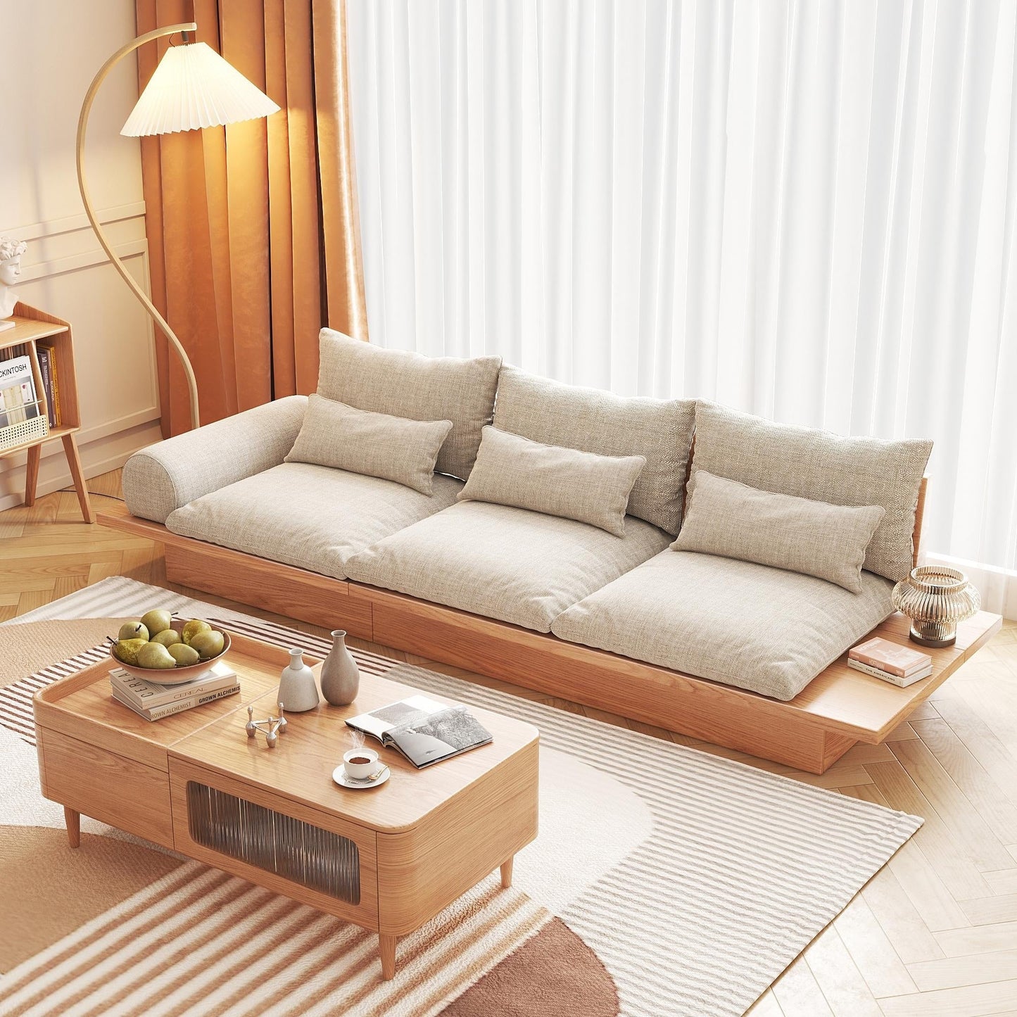 Divano JASIWAY in cotone beige con struttura in legno