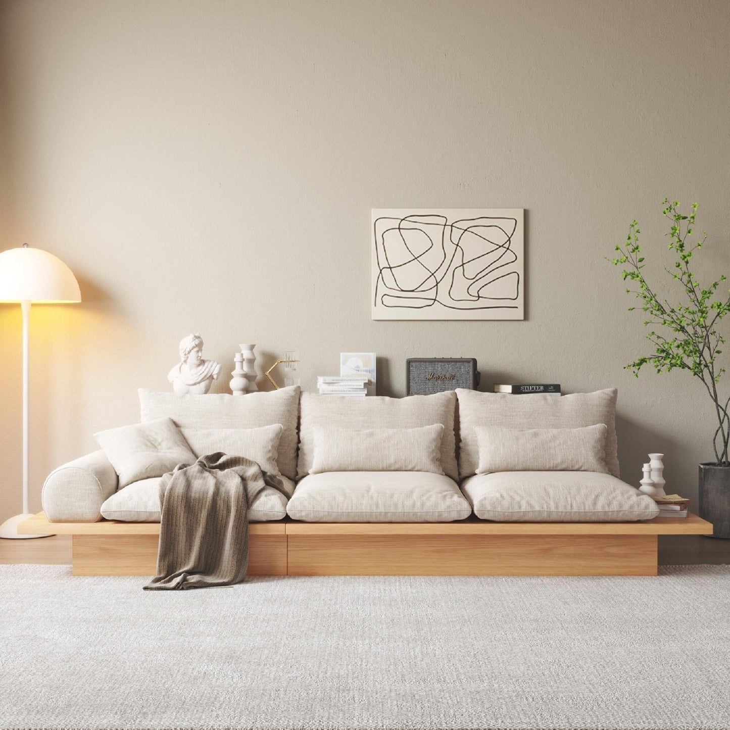 Divano JASIWAY in cotone beige con struttura in legno