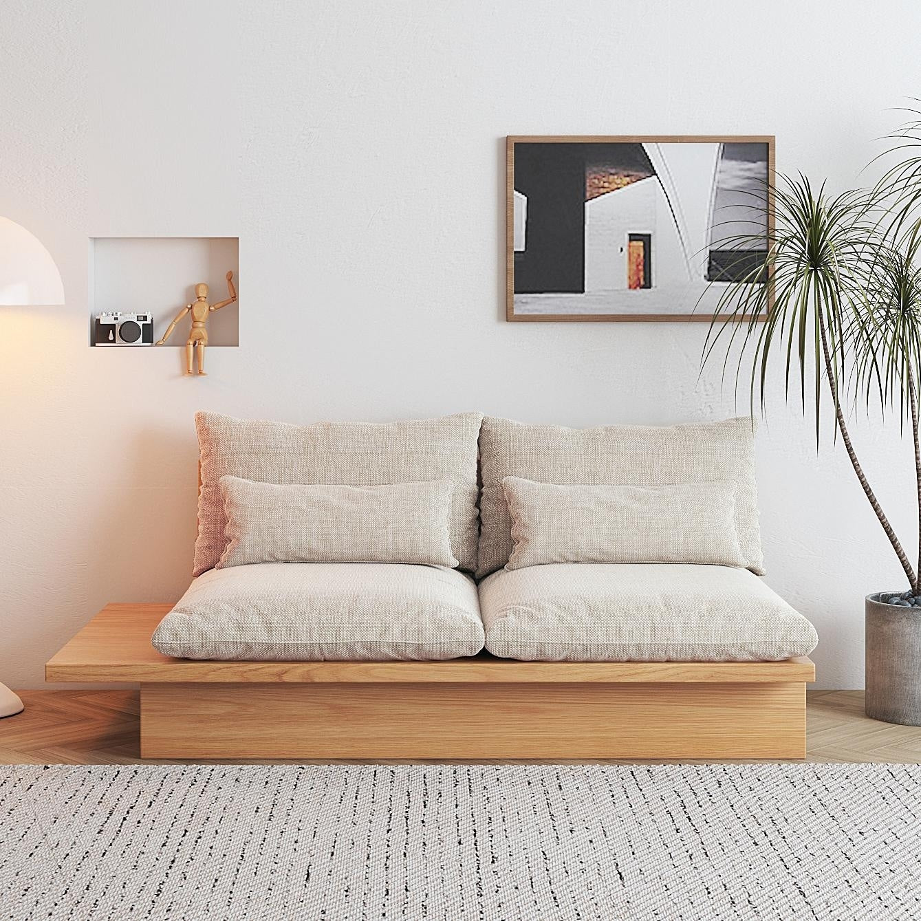 Divano JASIWAY in cotone beige con struttura in legno