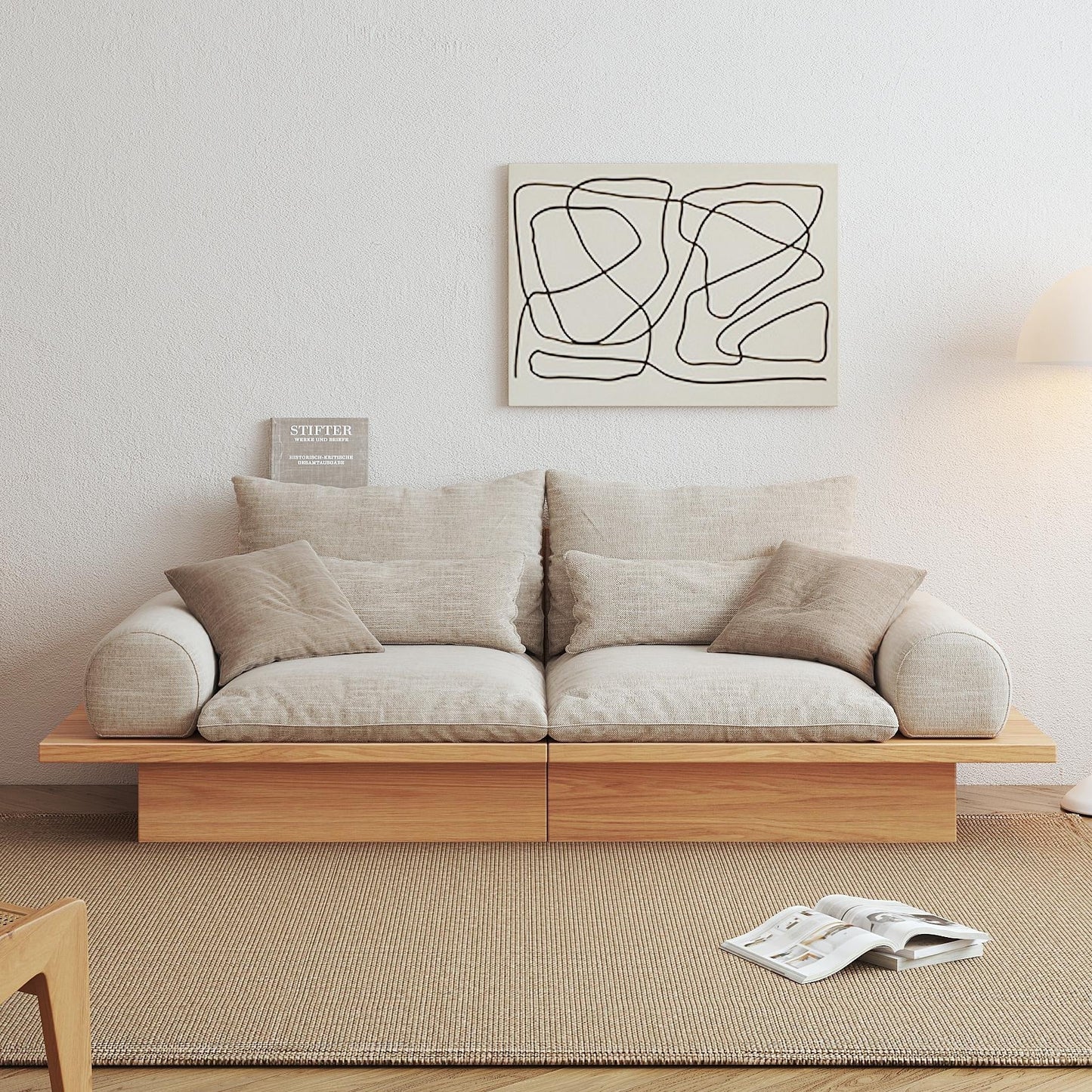 Divano JASIWAY in cotone beige con struttura in legno