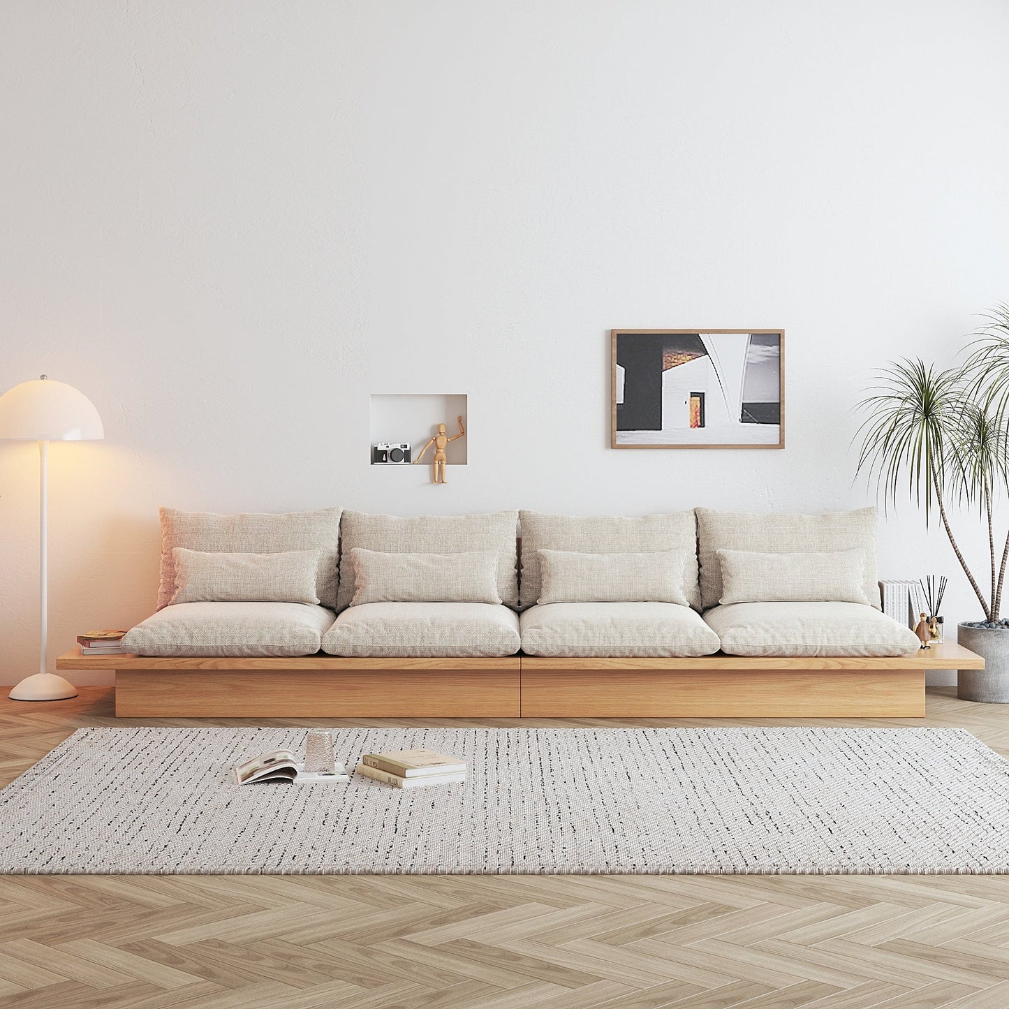 Divano JASIWAY in cotone beige con struttura in legno