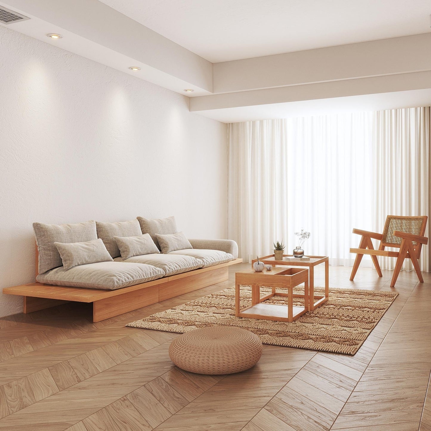 Divano JASIWAY in cotone beige con struttura in legno