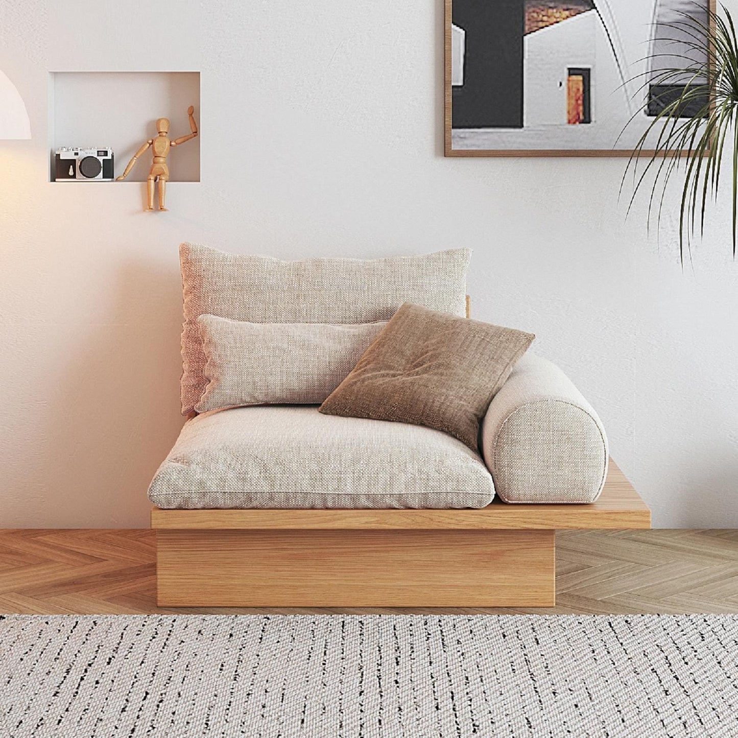 Divano JASIWAY in cotone beige con struttura in legno