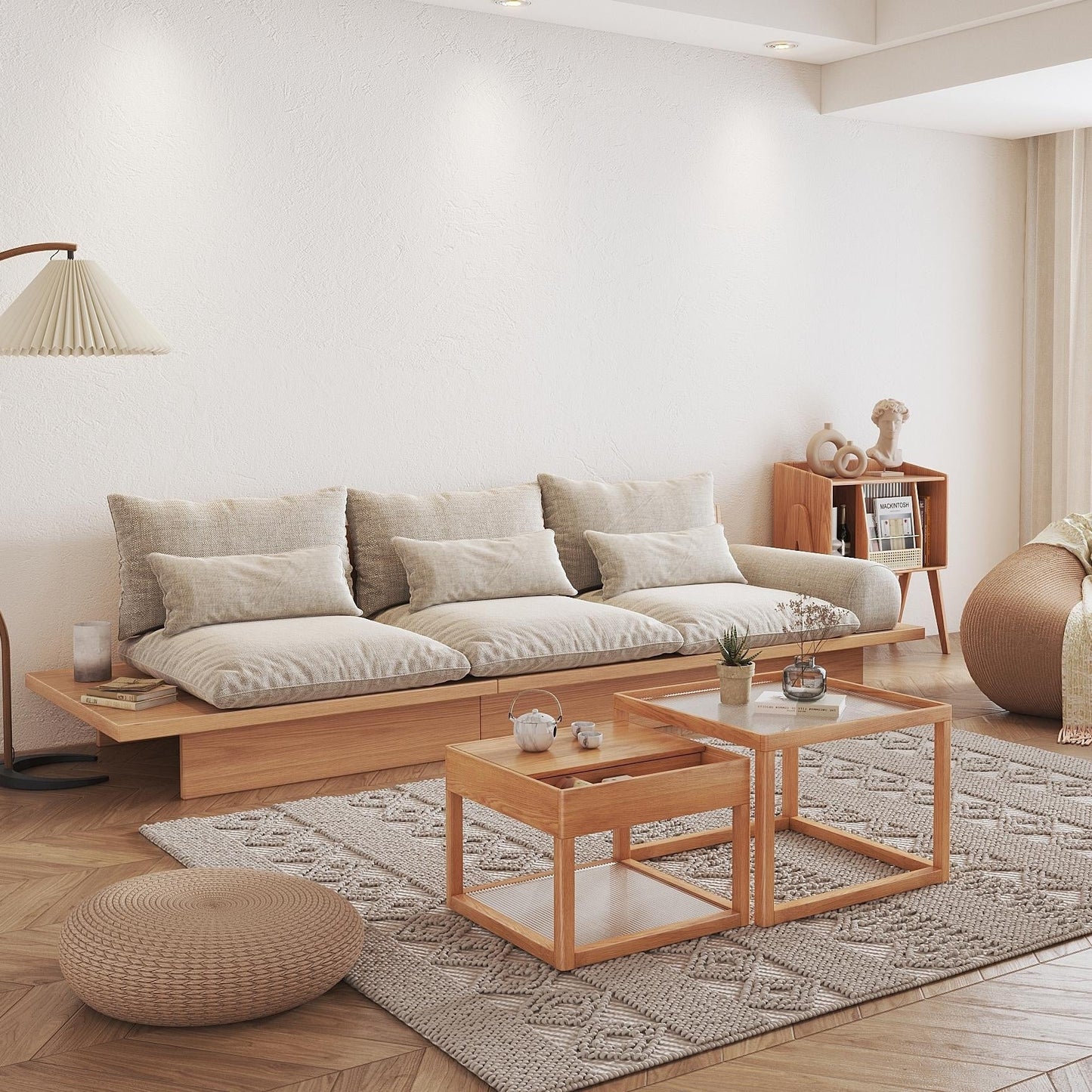 Divano JASIWAY in cotone beige con struttura in legno