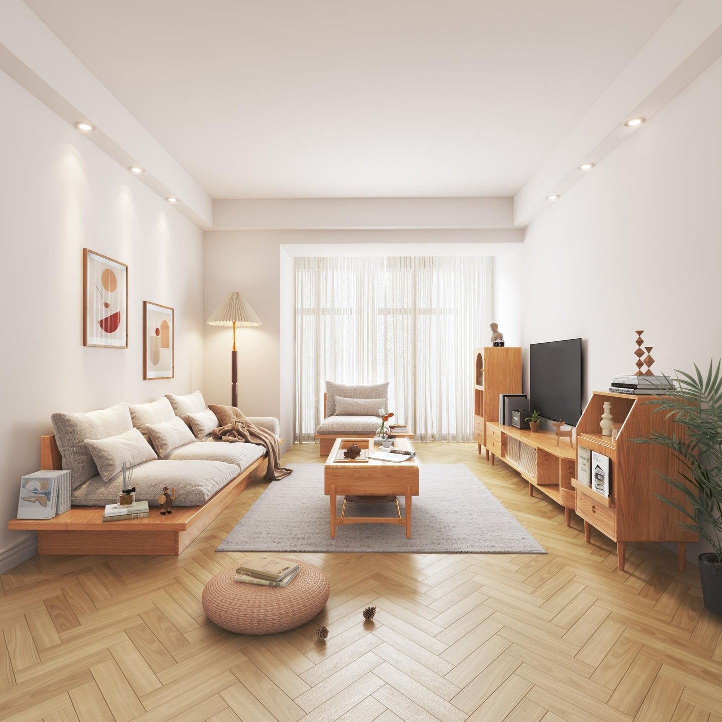 Divano JASIWAY in cotone beige con struttura in legno