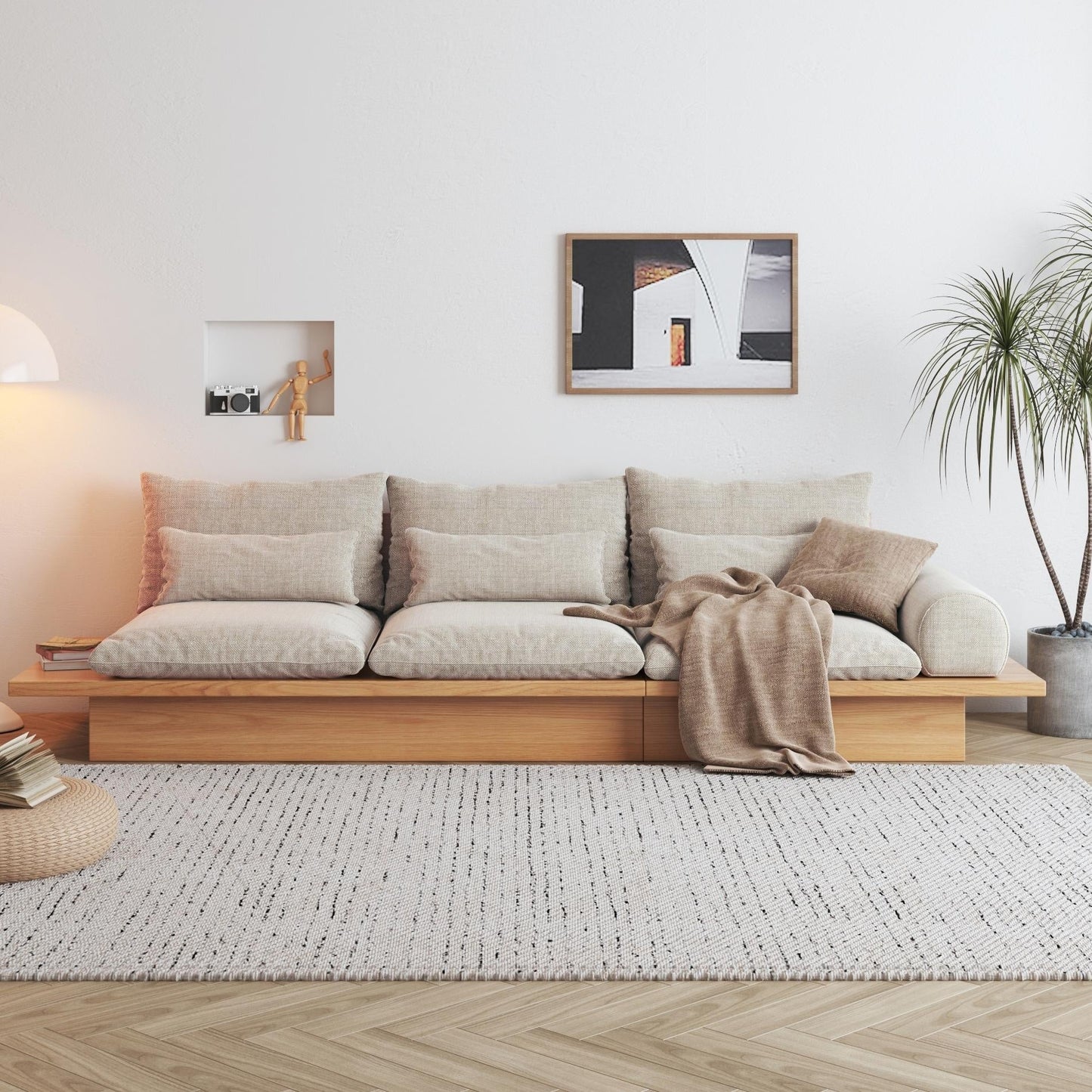 Divano JASIWAY in cotone beige con struttura in legno