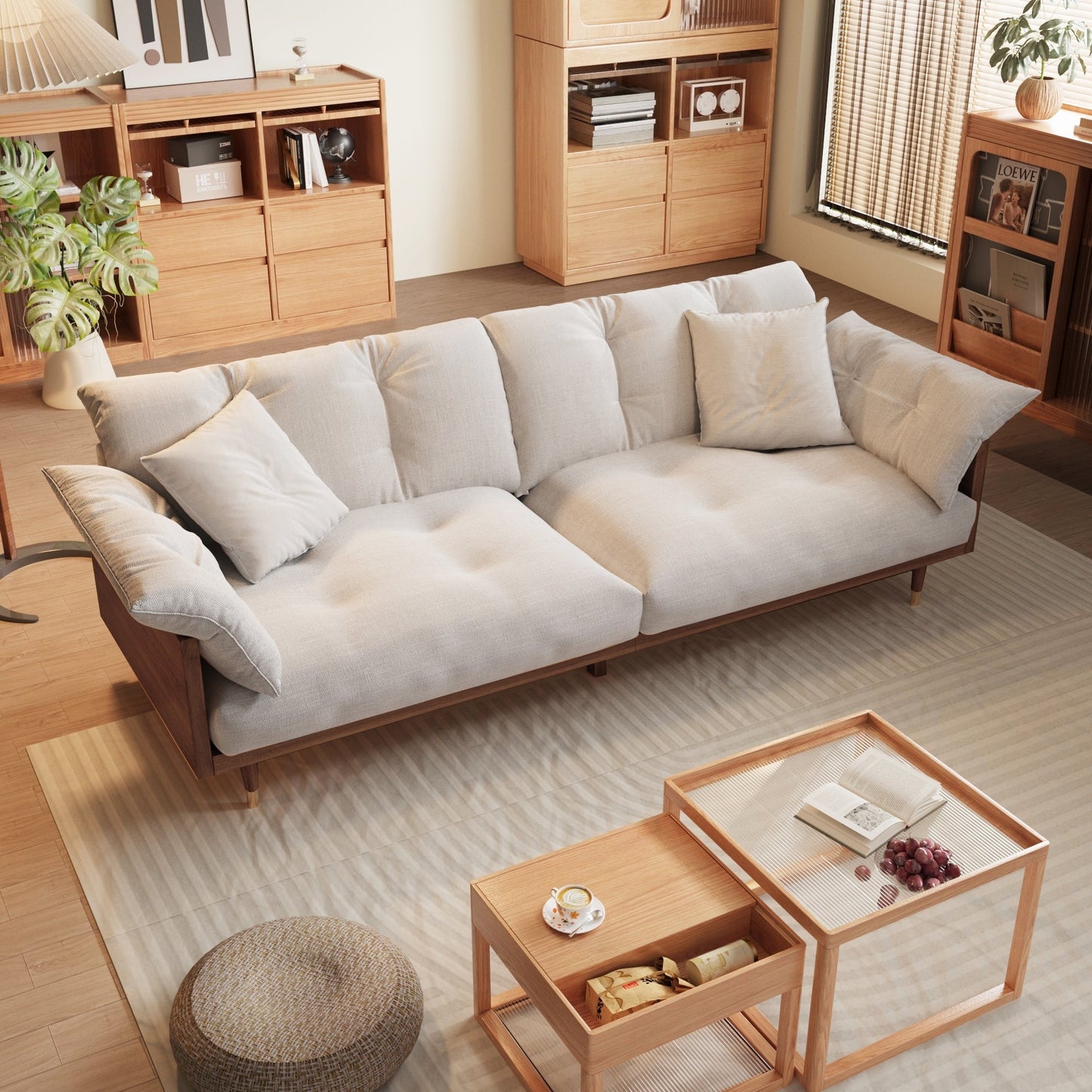 Divano moderno JASIWAY a 3 posti imbottito in cotone e lino