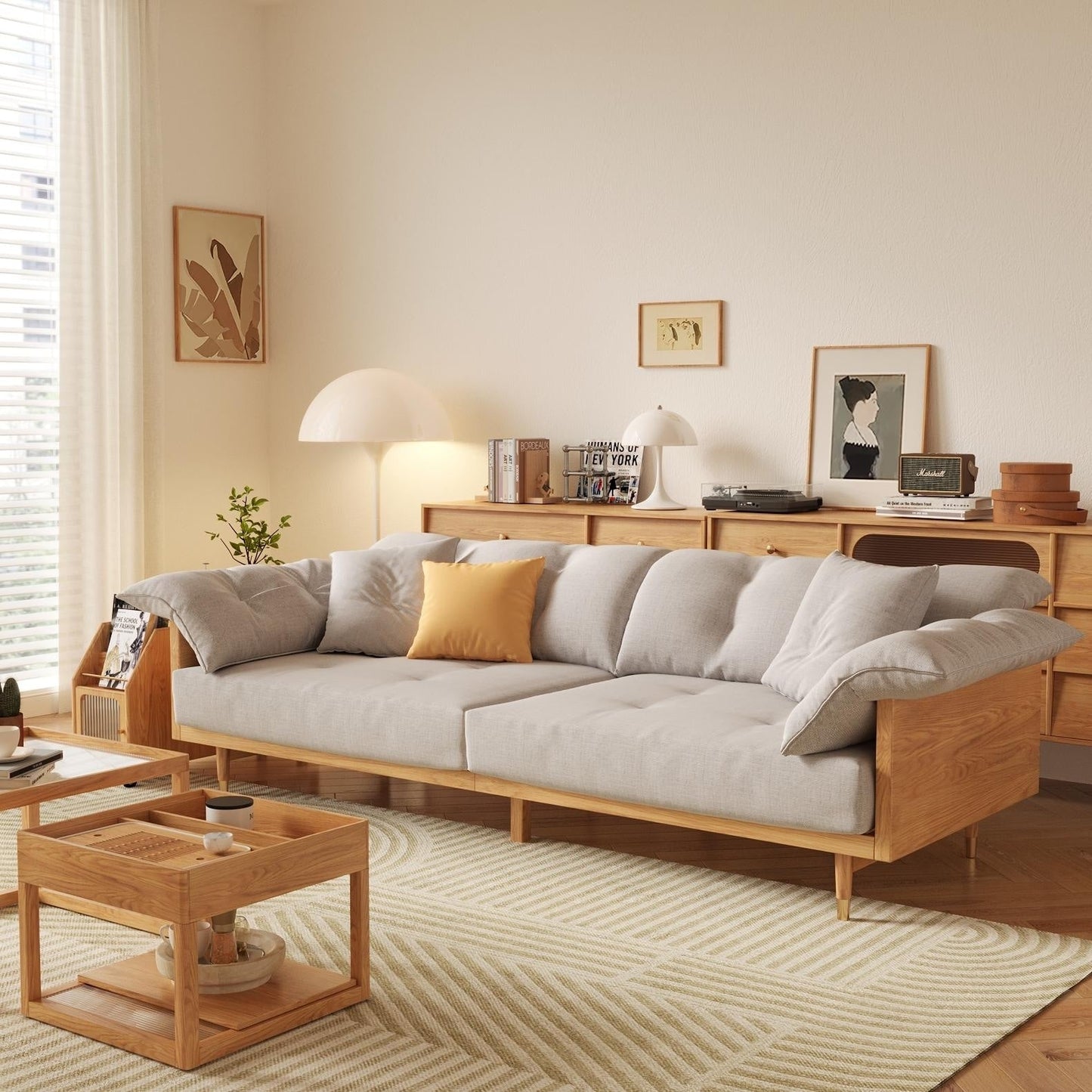 Divano moderno JASIWAY a 3 posti imbottito in cotone e lino