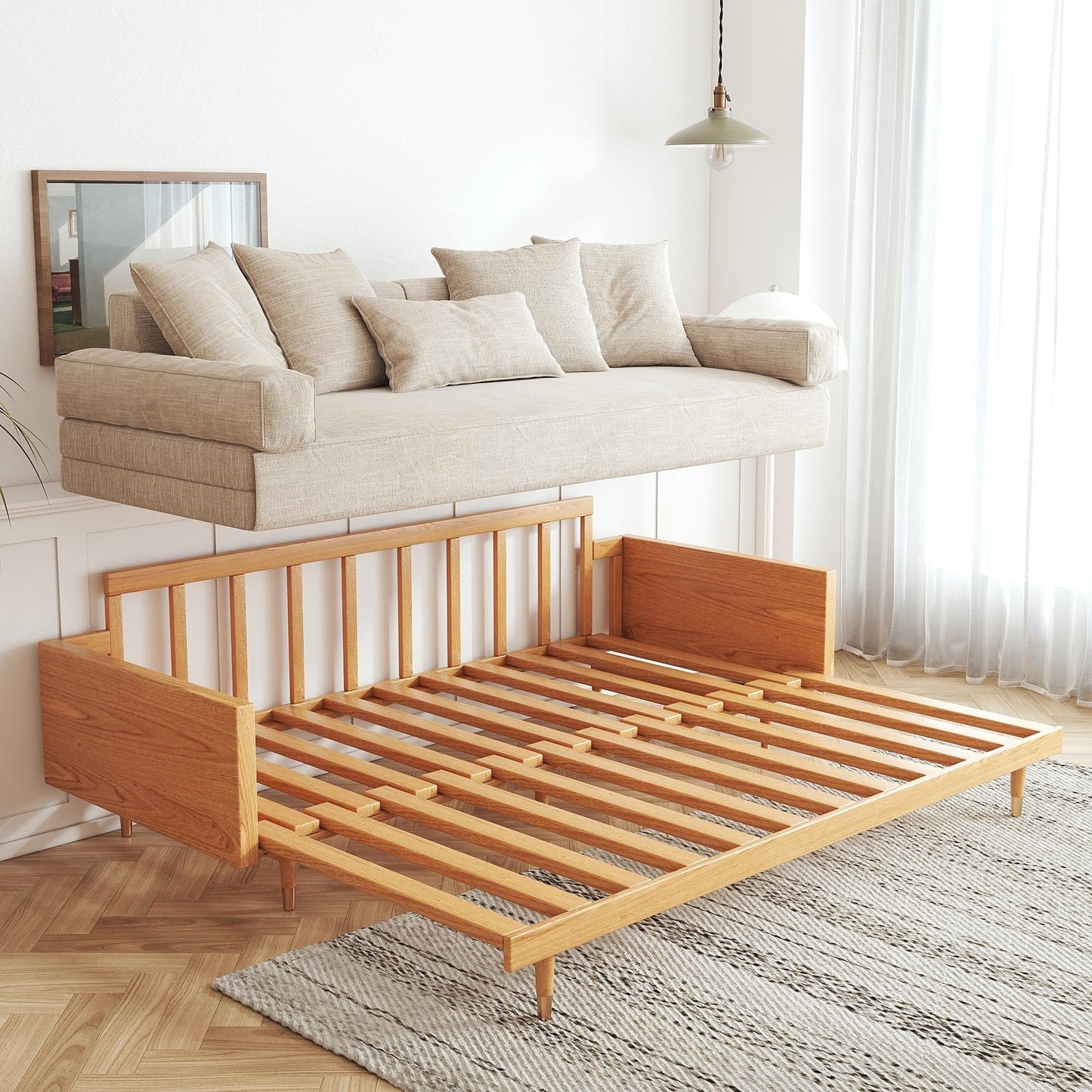 Divano letto moderno in legno massello retrattile JASIWAY