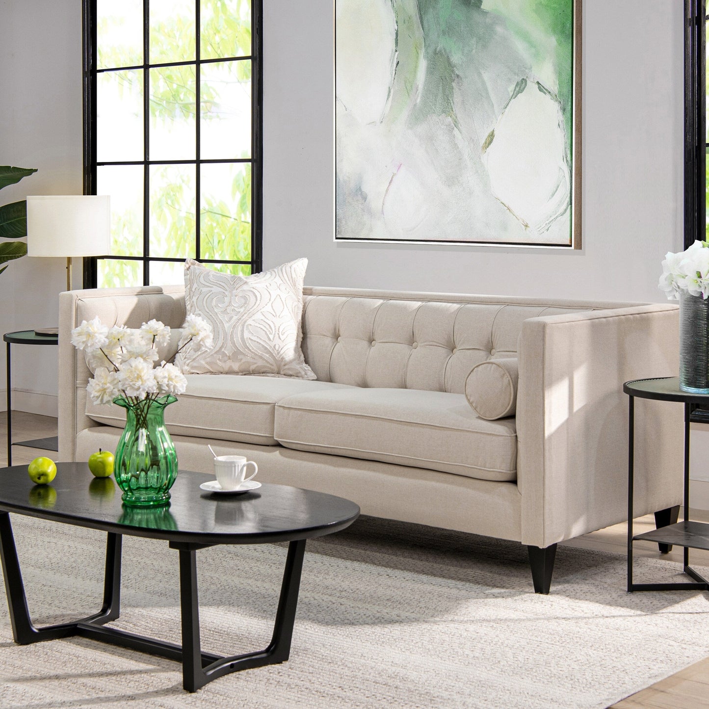 Divano Tuxedo Jack 84 in stile moderno di metà secolo con cuscini di supporto