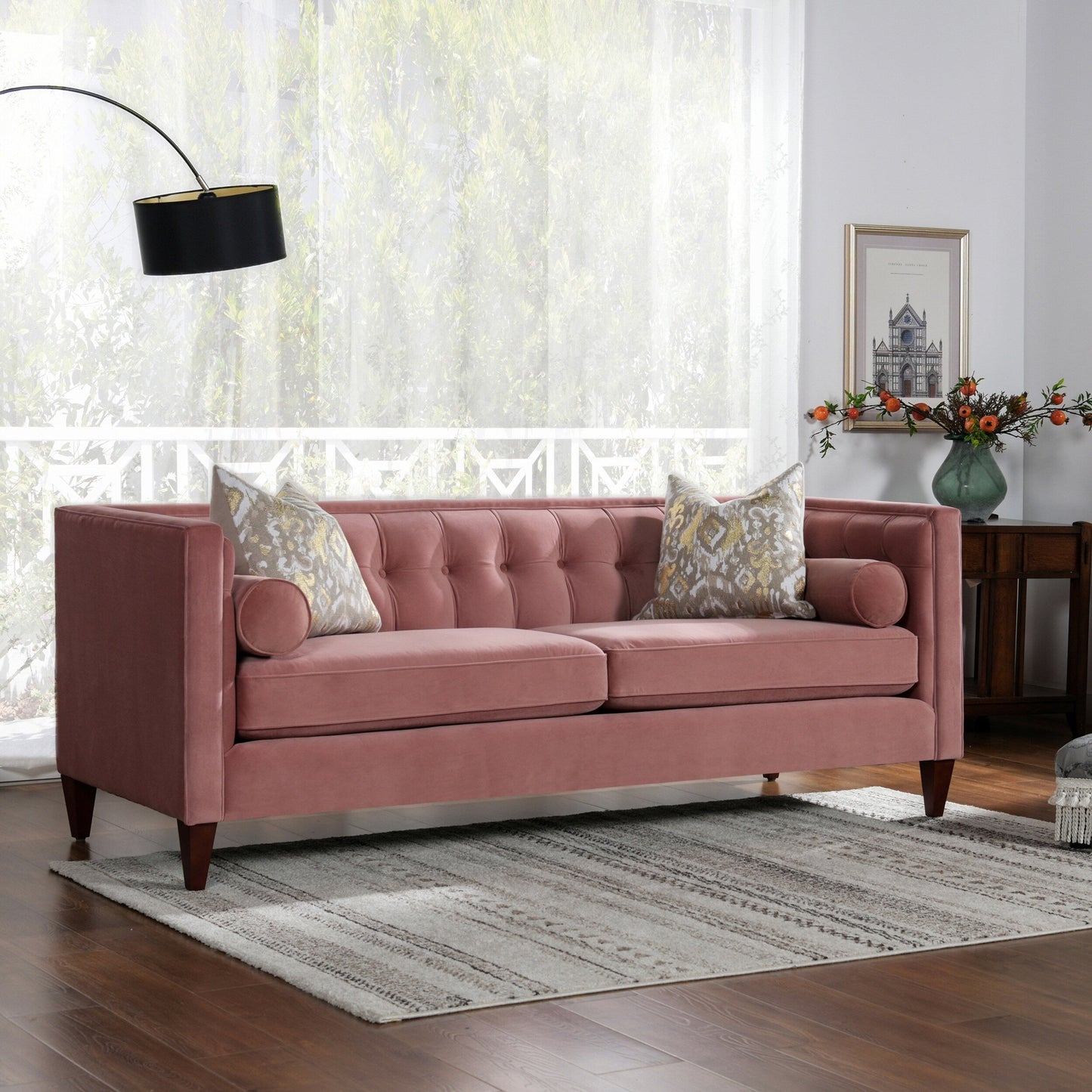 Divano Tuxedo Jack 84 in stile moderno di metà secolo con cuscini di supporto