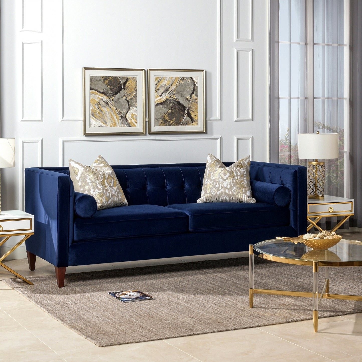 Divano Tuxedo Jack 84 in stile moderno di metà secolo con cuscini di supporto