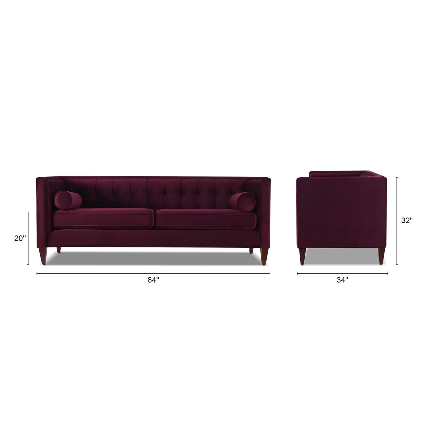 Divano Tuxedo Jack 84 in stile moderno di metà secolo con cuscini di supporto