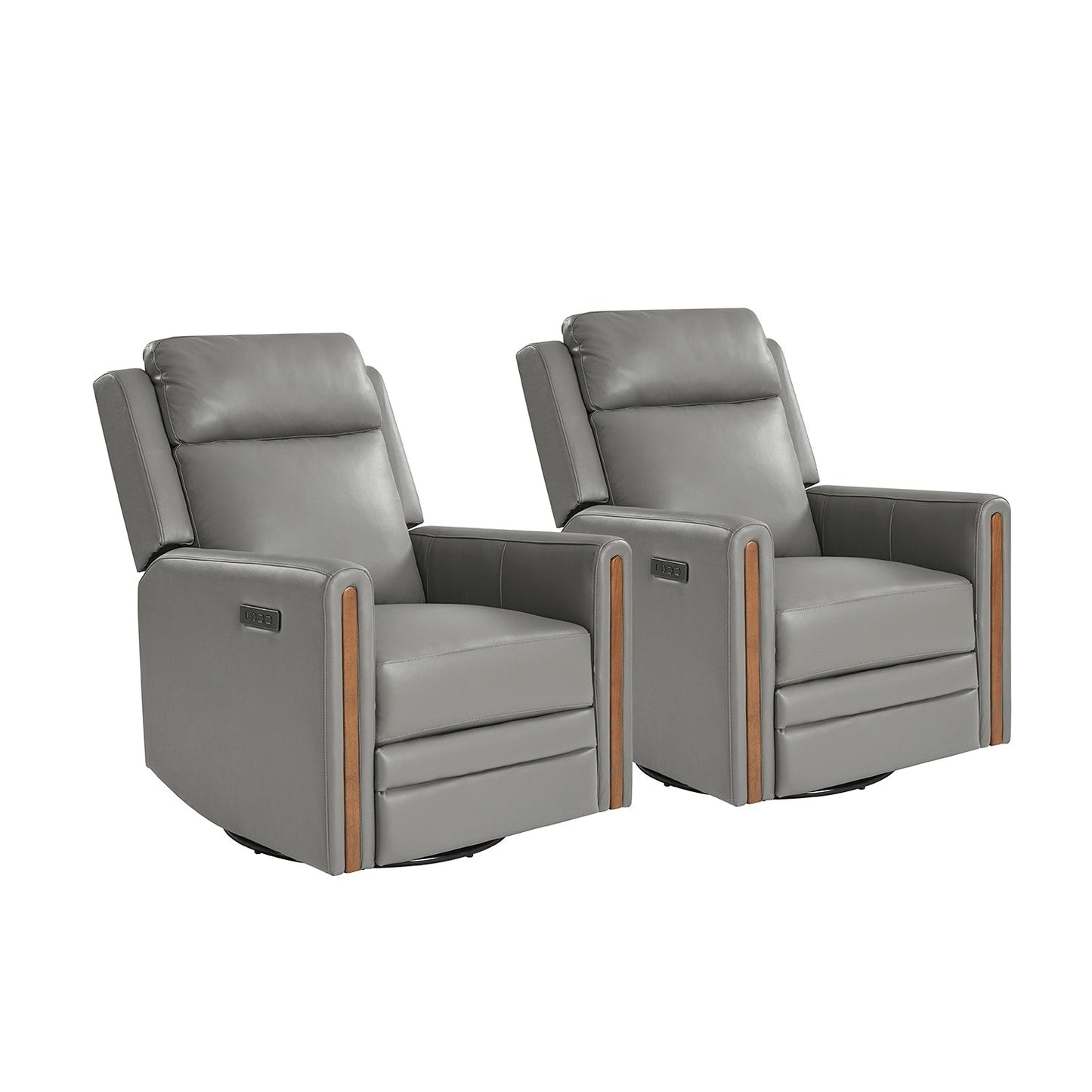 Poltrona reclinabile girevole a dondolo elettrica Jaime Modern in vera pelle con poggiatesta e poggiapiedi regolabili, set da 2 di HULALA HOME