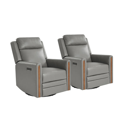 Poltrona reclinabile girevole a dondolo elettrica Jaime Modern in vera pelle con poggiatesta e poggiapiedi regolabili, set da 2 di HULALA HOME
