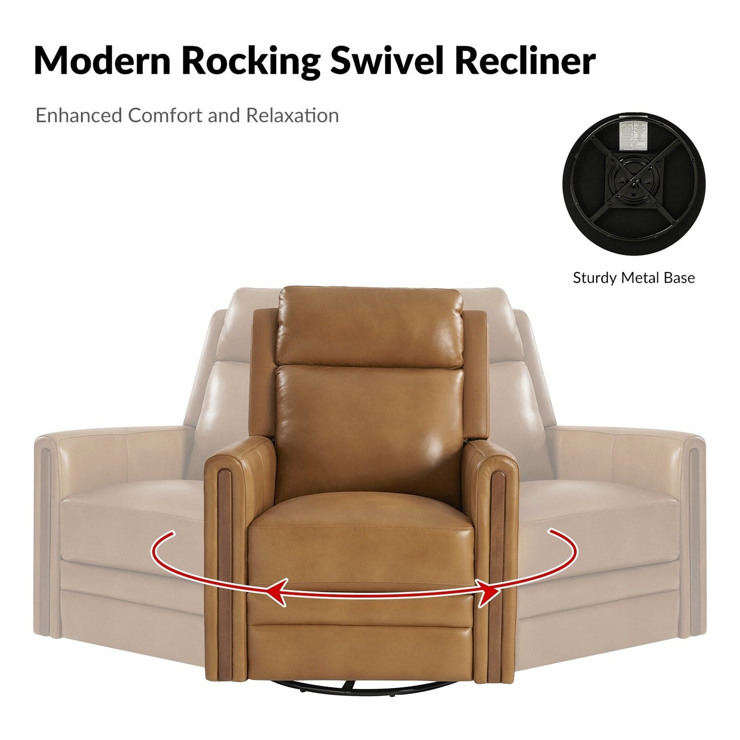 Poltrona reclinabile girevole a dondolo elettrica Jaime Modern in vera pelle con poggiatesta e poggiapiedi regolabili, set da 2 di HULALA HOME