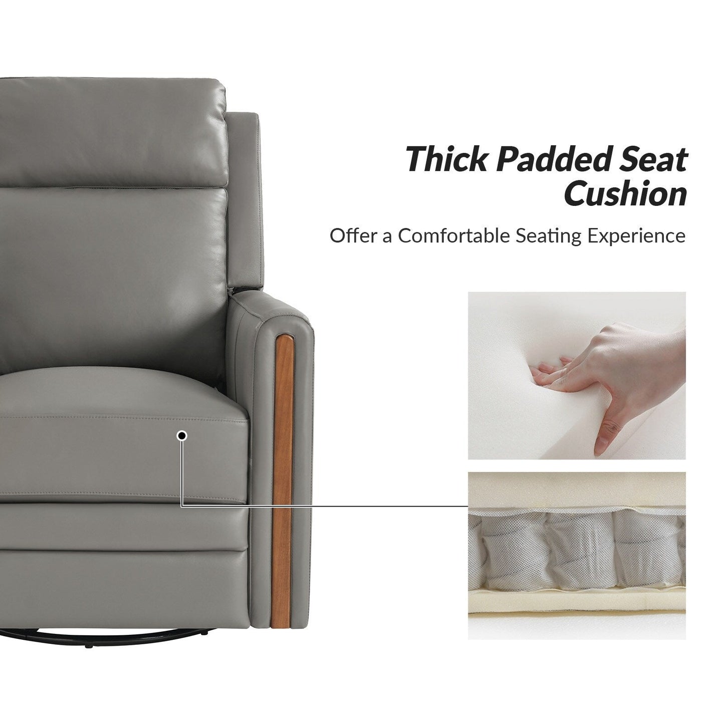 Poltrona reclinabile girevole a dondolo elettrica Jaime Modern in vera pelle con poggiatesta e poggiapiedi regolabili, set da 2 di HULALA HOME