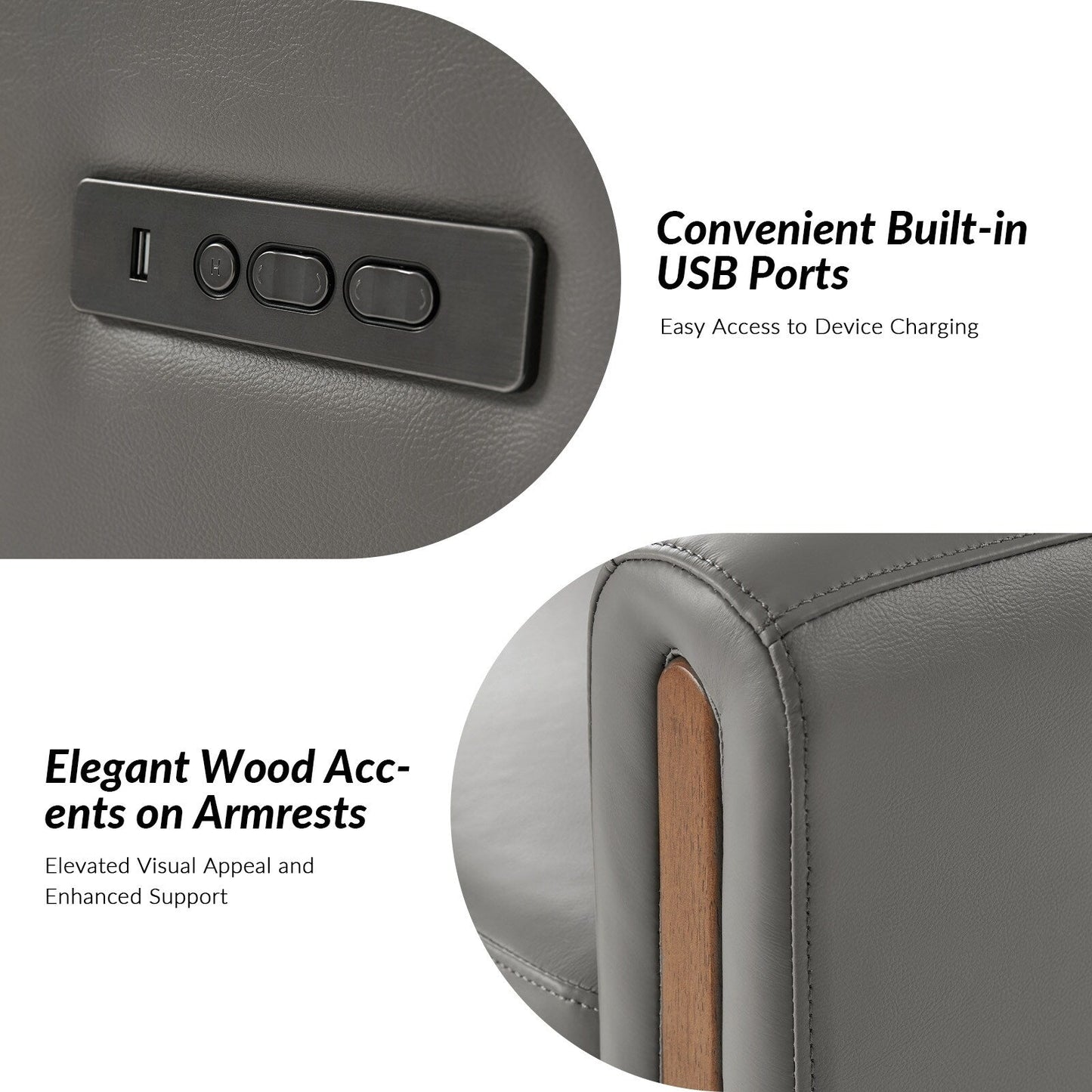 Poltrona reclinabile girevole a dondolo elettrica Jaime Modern in vera pelle con poggiatesta e poggiapiedi regolabili, set da 2 di HULALA HOME