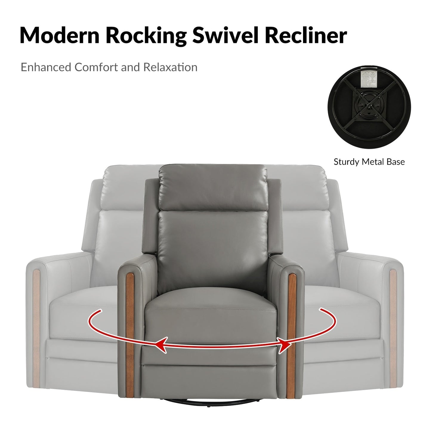 Poltrona reclinabile girevole a dondolo elettrica Jaime Modern in vera pelle con poggiatesta e poggiapiedi regolabili, set da 2 di HULALA HOME