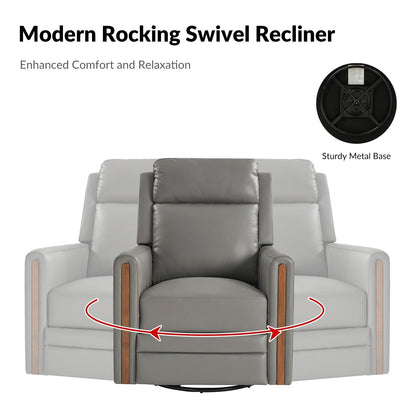 Poltrona reclinabile girevole a dondolo elettrica Jaime Modern in vera pelle con poggiatesta e poggiapiedi regolabili, set da 2 di HULALA HOME