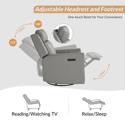 Poltrona reclinabile girevole a dondolo elettrica Jaime Modern in vera pelle con poggiatesta e poggiapiedi regolabili, set da 2 di HULALA HOME