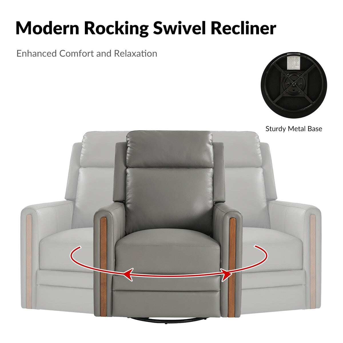 Poltrona reclinabile elettrica girevole a dondolo moderna in vera pelle Jaime con poggiatesta e poggiapiedi regolabili di HULALA HOME
