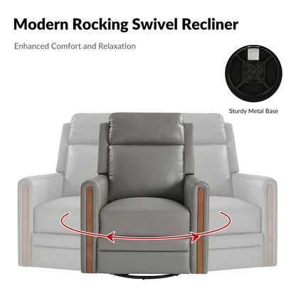 Poltrona reclinabile elettrica girevole a dondolo moderna in vera pelle Jaime con poggiatesta e poggiapiedi regolabili di HULALA HOME