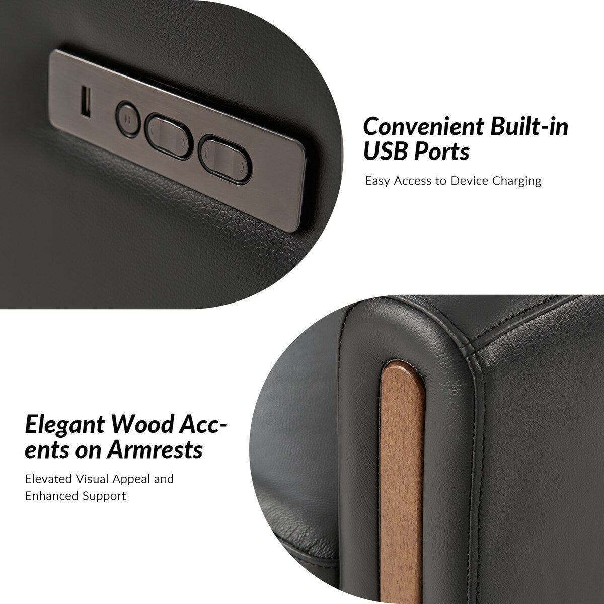 Poltrona reclinabile elettrica girevole a dondolo moderna in vera pelle Jaime con poggiatesta e poggiapiedi regolabili di HULALA HOME