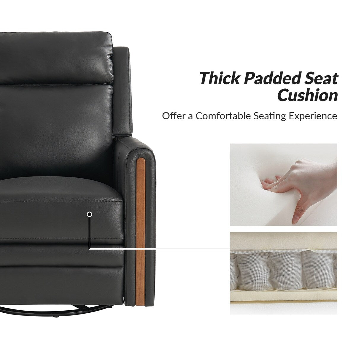 Poltrona reclinabile elettrica girevole a dondolo moderna in vera pelle Jaime con poggiatesta e poggiapiedi regolabili di HULALA HOME