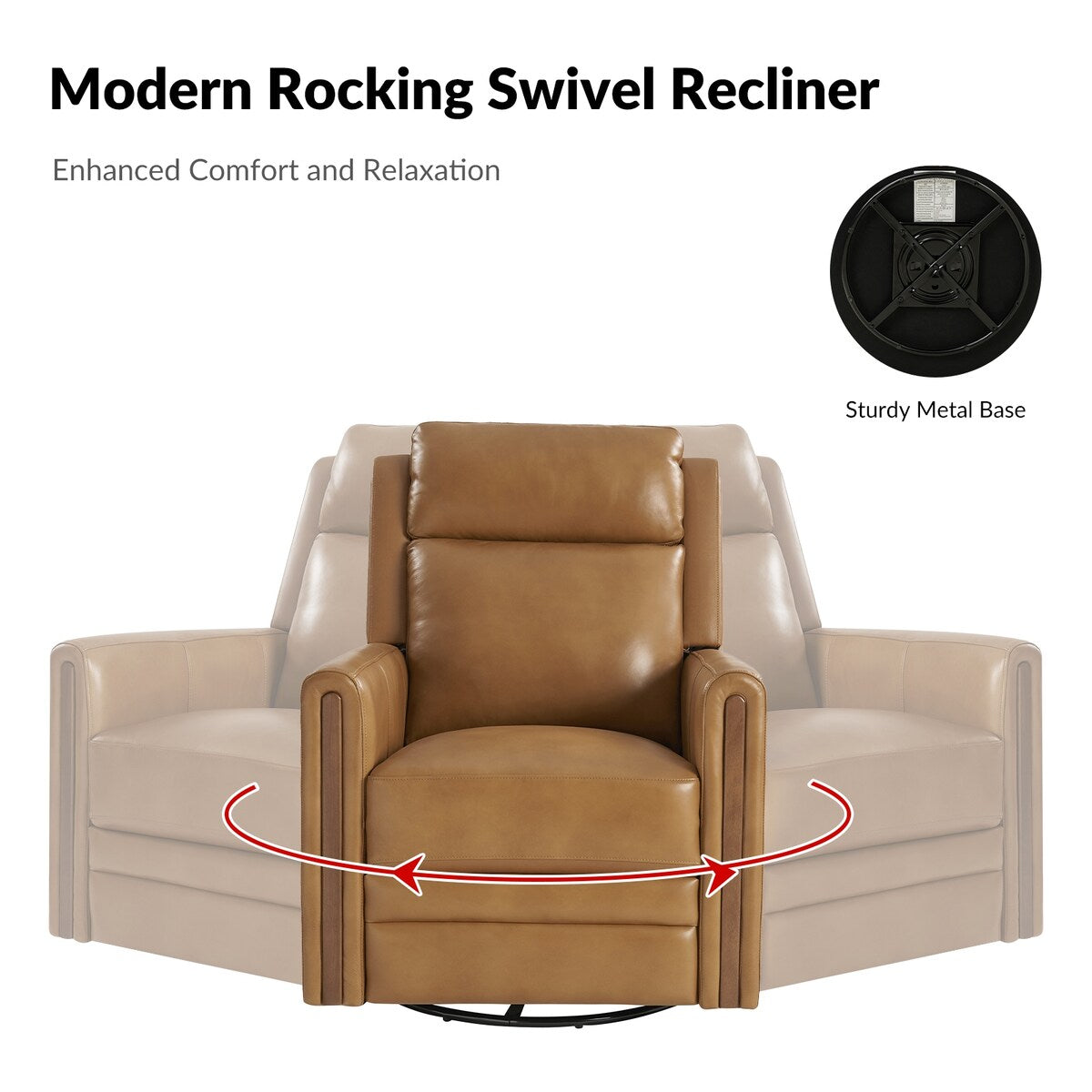 Poltrona reclinabile elettrica girevole a dondolo moderna in vera pelle Jaime con poggiatesta e poggiapiedi regolabili di HULALA HOME