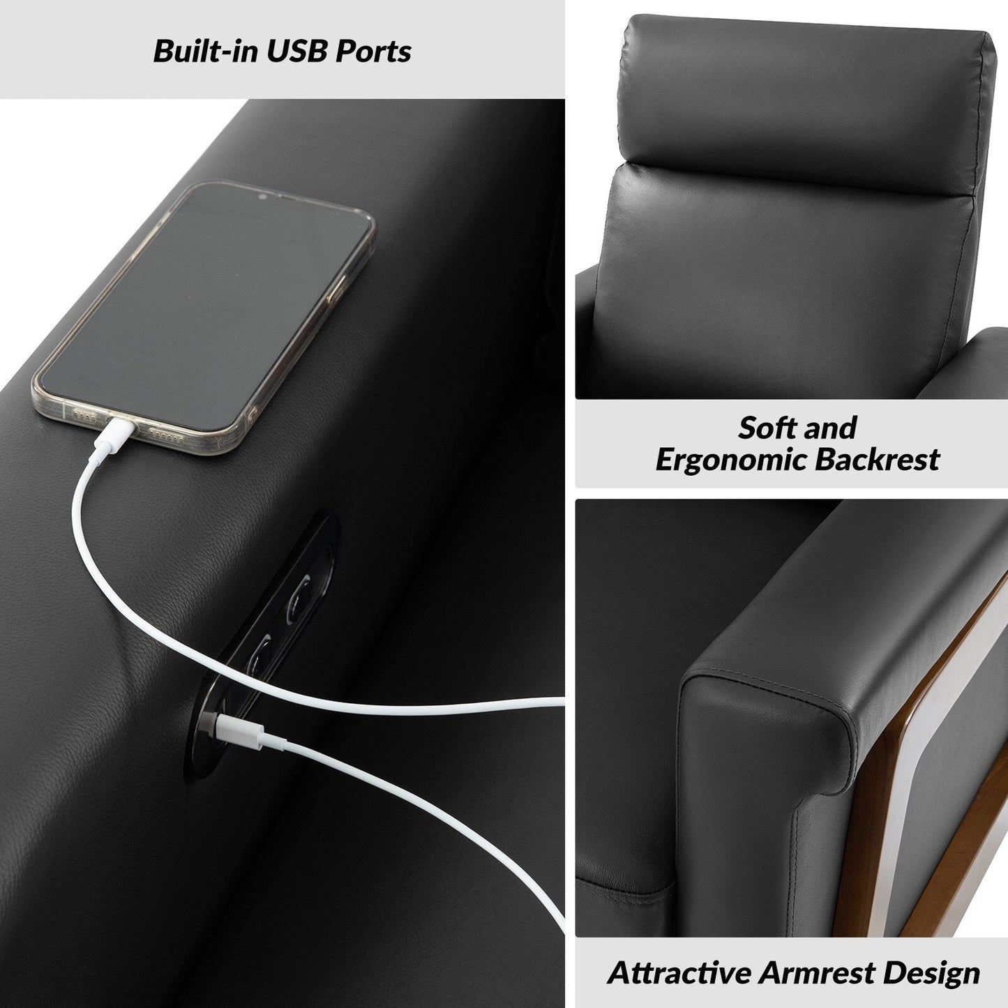 Poltrona reclinabile elettrica moderna Jaime in vera pelle con porte USB integrate, set da 2 di HULALA HOME