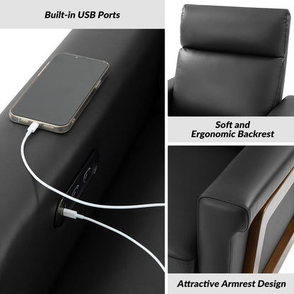 Poltrona reclinabile elettrica moderna Jaime in vera pelle con porte USB integrate, set da 2 di HULALA HOME