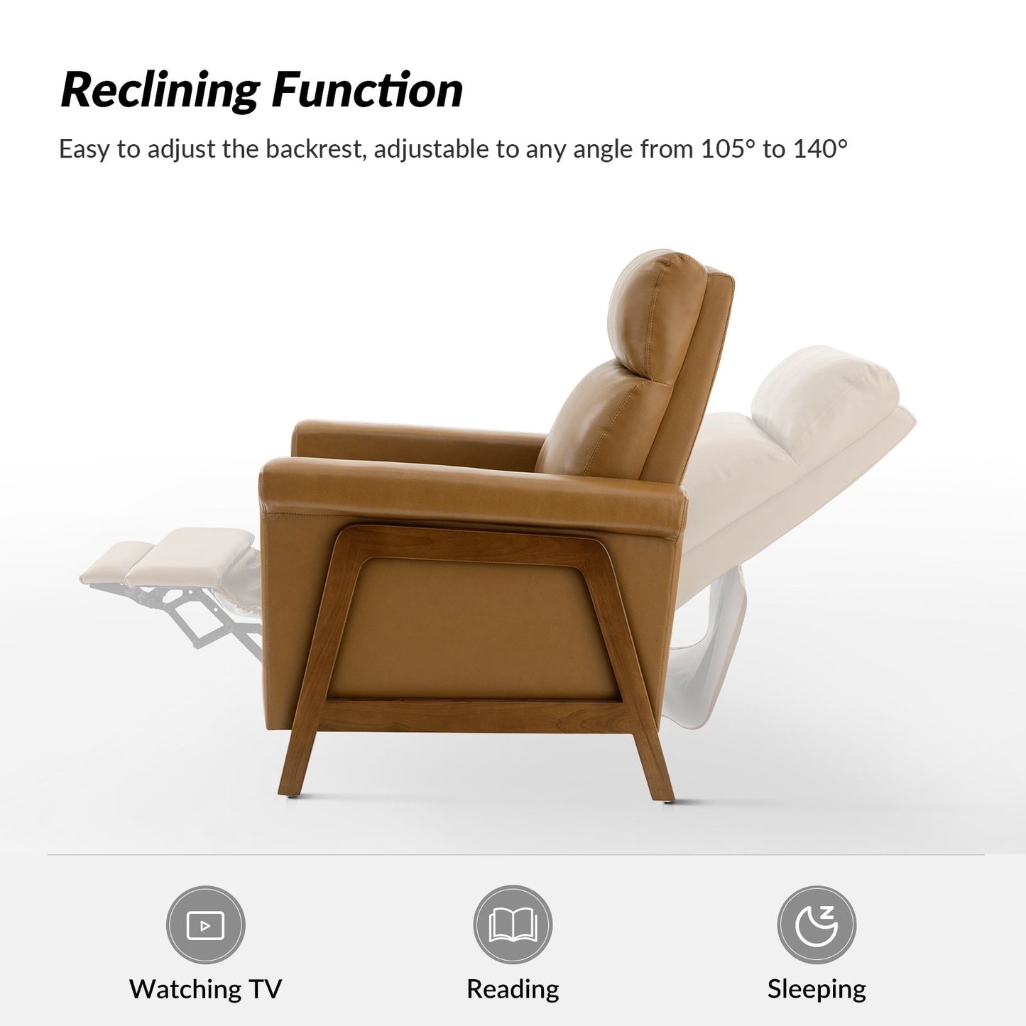 Poltrona reclinabile elettrica moderna Jaime in vera pelle con porte USB integrate, set da 2 di HULALA HOME