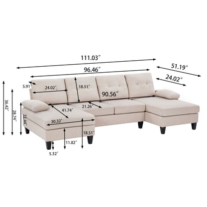 Divano componibile Jarenie a forma di U a 4 posti con doppia chaise longue per soggiorno
