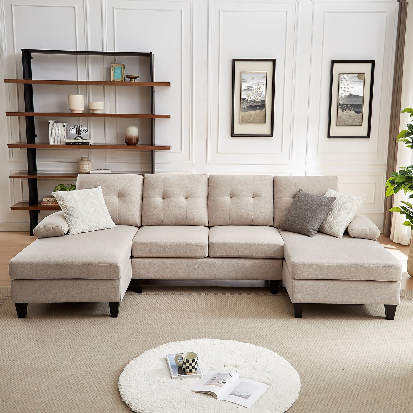 Divano componibile Jarenie a forma di U a 4 posti con doppia chaise longue per soggiorno