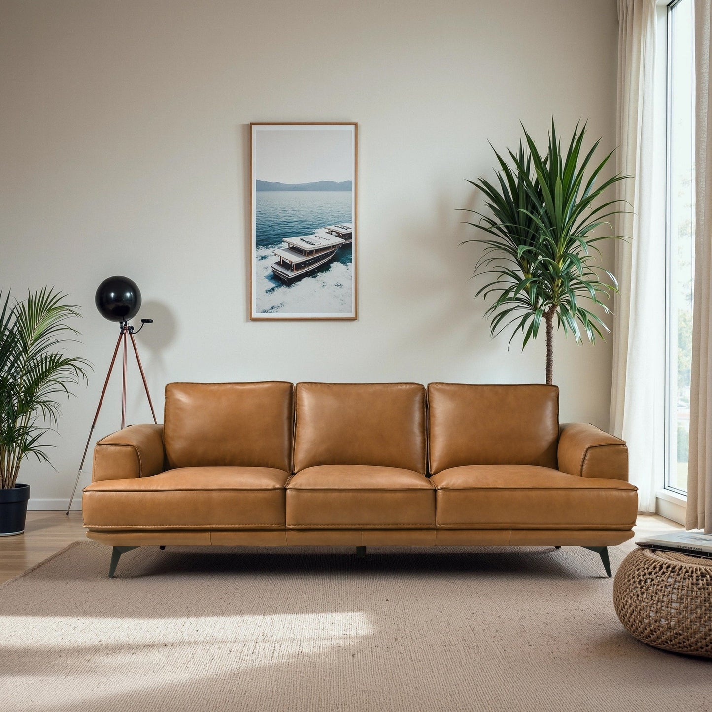 Divano moderno di metà secolo in vera pelle Addison Top