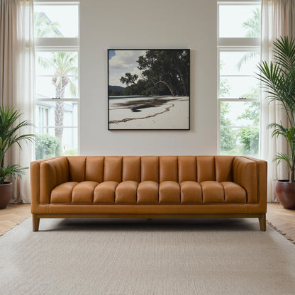 Divano in pelle trapuntato Jasmine Mid-Century Modern